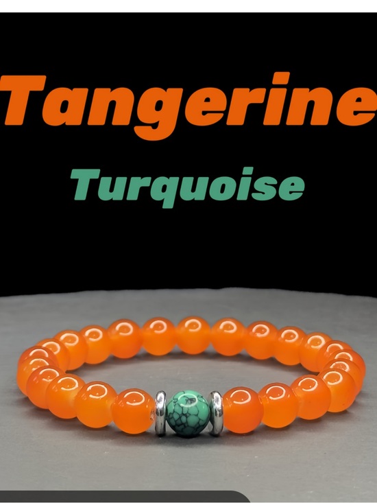 Tangerine Turquoise’s Bracelet Jewelry - #2424**Orange Beaded Stretch Bracelet Tangerine with Turquoise Accent